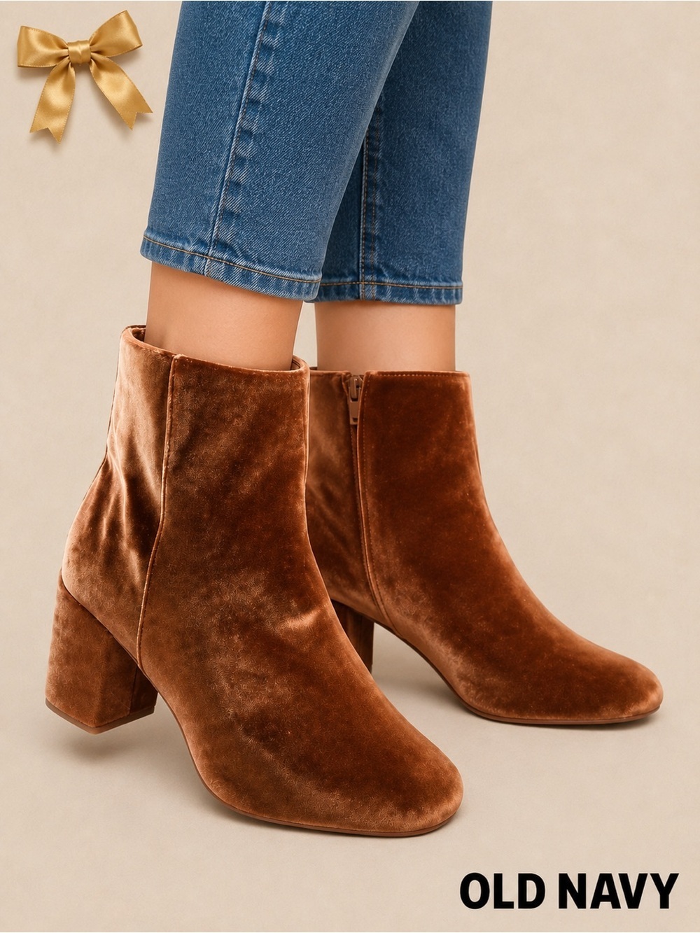 Old Navy Velvety Block-Ankle Boots Bronze Velvet Size 6